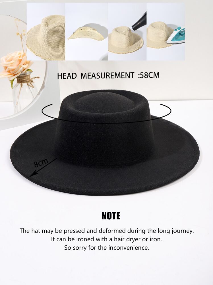 Solid Fedora Hat - Black - View 3