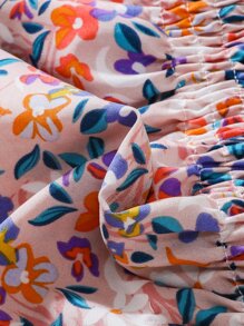 Tween Girl Floral Print Puff Sleeve Peplum Blouse - Multicolor - View 3