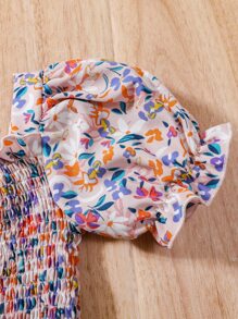 Tween Girl Floral Print Puff Sleeve Peplum Blouse - Multicolor - View 4