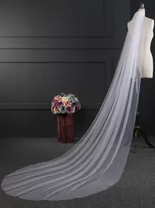 1 件纯色新娘头纱长头纱，适合婚纱白色，新娘婚纱秋季服装女士