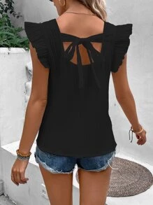 SHEIN LUNE Solid Ruffle Trim Blouse - Black - View 2