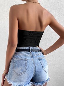 Chiquease Solid Textured Tube Bodysuit - Black - View 2