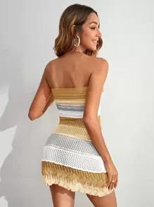 SHEIN VCAY Ladies áo len váy Khối Màu Gợi cảm - Màu Khaki - Xem 2