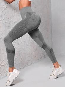 Easithlete Heather Gray Yoga Leggings Seamless Tummy Control Gym Tights - Grey - View 3