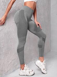 Easithlete Heather Gray Yoga Leggings Seamless Tummy Control Gym Tights - Grey - View 5