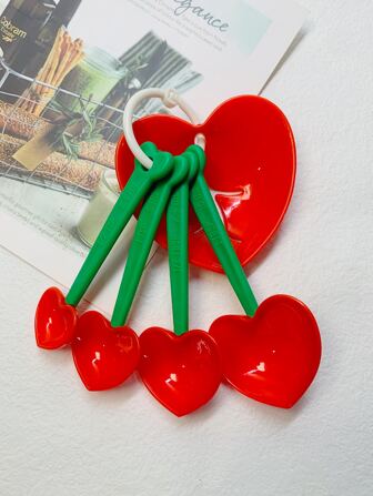 5pcs Heart Design Measuring Spoon, Cartoon PP Multifunction Measuring Spoon For Kitchen