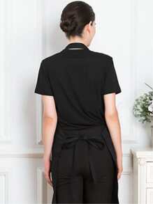 1pc Black Apron, Polyester Waterproof Chef Apron For Household - Black - View 2