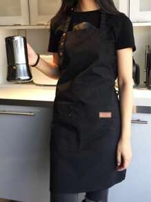 1pc Black Apron, Polyester Waterproof Chef Apron For Household - Black - View 4