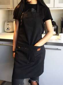1pc Black Apron, Polyester Waterproof Chef Apron For Household - Black - View 5