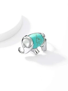 1枚簡約時尚多用途象形綠松石鑲嵌戒指 - 彩色 - 查看 3