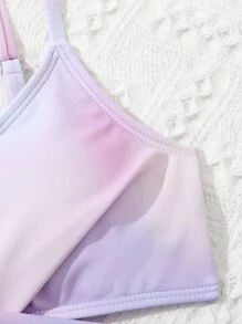 Tween Girl 3packs Ombre Bikini Set & Drawstring Waist Kimono Summer Beach - Multicolor - View 3