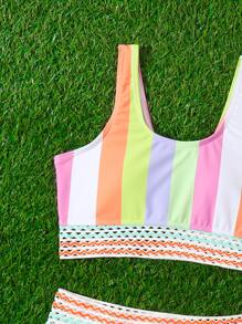 SHEIN Tween Girl Colorblock Contrast Tape Bikini Set Summer Beach - Multicolor - View 3
