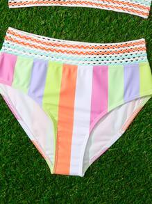 SHEIN Tween Girl Colorblock Contrast Tape Bikini Set Summer Beach - Multicolor - View 4