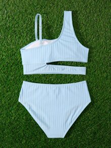 Tween Girl Asymmetrical Cut-Out Bikini Set Summer Beach - Baby Blue - View 2