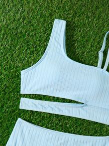 Tween Girl Asymmetrical Cut-Out Bikini Set Summer Beach - Baby Blue - View 3