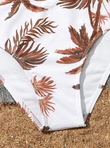 Tween Girl 3packs Tropical Print Bikini Set & Drawstring Waist Kimono Summer Beach - Multicolor - View 3