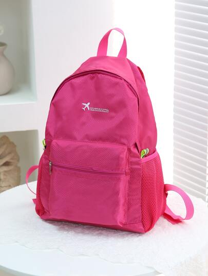 1pc New Solid Color Foldable Fashion Backpack, Nylon Fabric Zipper Closure Women Casual Daypack Suitable For Commuting, Work & Outdoor Activities