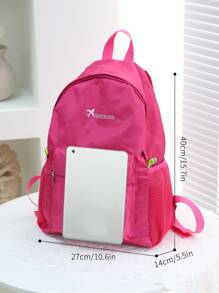 1pc New Solid Color Foldable Fashion Backpack, Nylon Fabric Zipper Closure Women Casual Daypack Suitable For Commuting, Work & Outdoor Activities