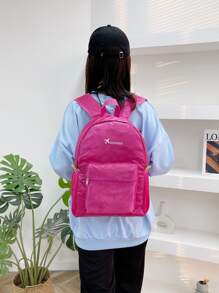 1pc New Solid Color Foldable Fashion Backpack, Nylon Fabric Zipper Closure Women Casual Daypack Suitable For Commuting, Work & Outdoor Activities
