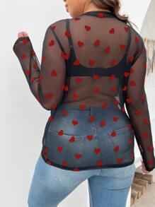 Celure Plus Heart Mesh Top Without Bra - Red - View 2