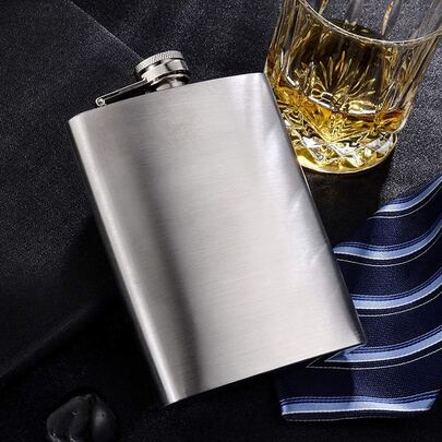 1pc Portable Outdoor Stainless Steel Flat Liquor Flask, Pocket Whiskey Bottle, Outdoor Camping Hip Flask
