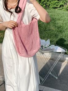 Bolso de ganchillo con abertura - Rosa - Ver 4