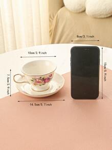 1pc Porcelain Mug With Coaster, Creative Floral Pattern Coffee Mug & Coaster For Dining Table