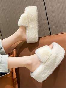 Fall/Winter Women Minimalist Single Band Home Slippers, Fashion White Bedroom Slippers,Halloween,Fluffy Slippers - Beige - View 3