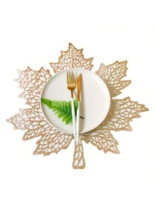 1pc PVC Place Mat, Leaf Shaped Place Mat For Dining Table - Gold - View 1