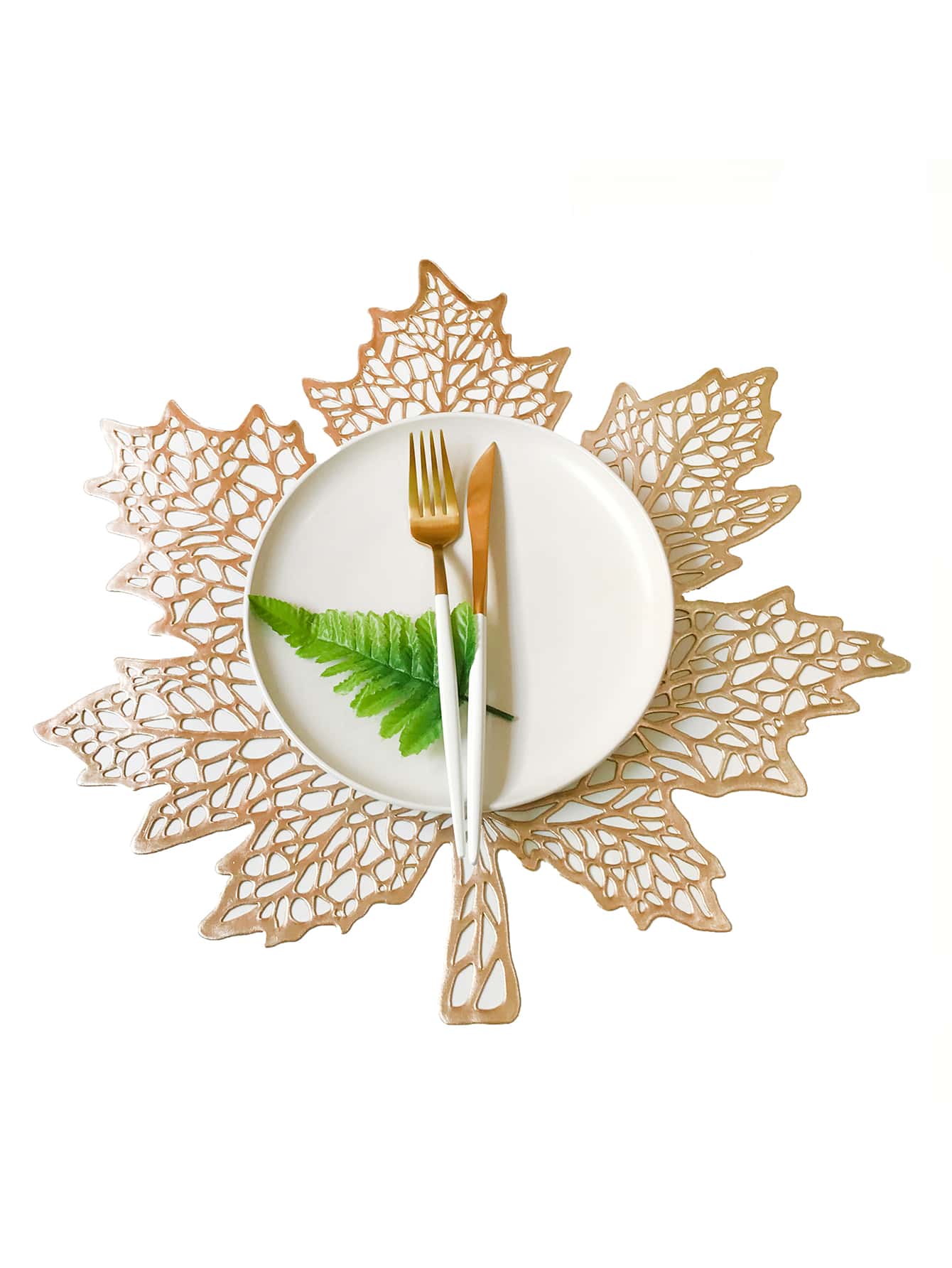 1pc PVC Place Mat, Leaf Shaped Place Mat For Dining Table - Gold - View 1