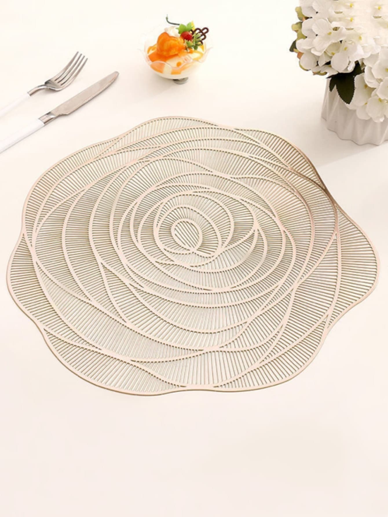 1 tấm thảm thiết kế hoa, tấm lót PVC hiện đại cho bàn ăn - Vàng - Xem 1