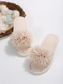 女士貼花裝飾臥室拖鞋帆布時尚拖鞋 - 米色 - 查看 4