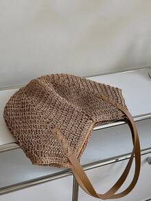 極簡草編包,完美適合夏天海灘旅行度假 - 卡其色 - 查看 7