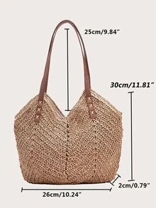 極簡草編包,完美適合夏天海灘旅行度假 - 卡其色 - 查看 8