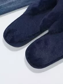 Fall/Winter Women Toe Post Plush Inside Home Slippers, Fashion Blue Bedroom Slippers,Fluffy Slippers - Navy Blue - View 4