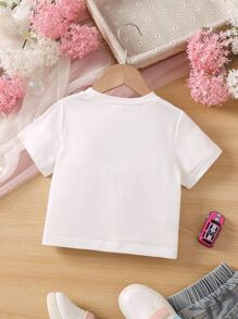 SHEIN 小女童汽車和字母圖案T恤 - 白色 - 查看 2