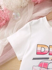 SHEIN 小女童汽車和字母圖案T恤 - 白色 - 查看 5