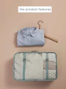 8 piezas Juego de cubos de embalaje de viaje, bolsa de almacenamiento de ropa para maleta, bolsa organizadora portátil de ropa interior, bolsa para zapatos, bolsa de aseo, bolsa unisex para uso diario - Neblina azul - Ver 7