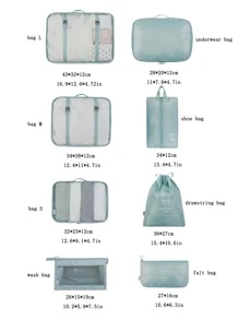 8 piezas Juego de cubos de embalaje de viaje, bolsa de almacenamiento de ropa para maleta, bolsa organizadora portátil de ropa interior, bolsa para zapatos, bolsa de aseo, bolsa unisex para uso diario - Neblina azul - Ver 4