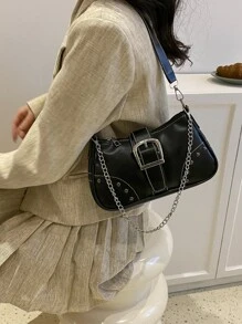 鉚釘裝飾鏈條流浪包 - 黑色 - 查看 6