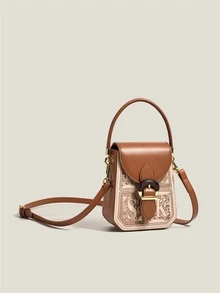 迷你字母刺繡扣飾小鹿手提包 - 彩色 - 查看 2