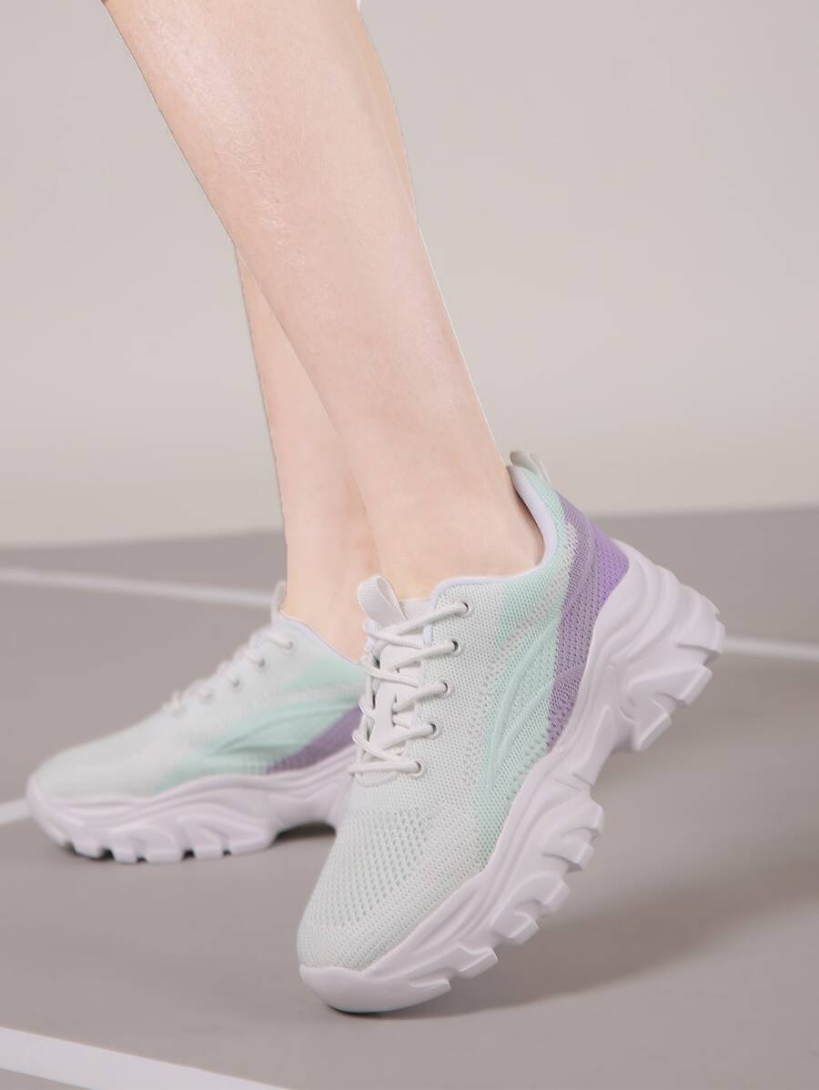 Women's Elegant Striped Decorative Knit Casual Sneakers, Plain Color, Autumn/Winter