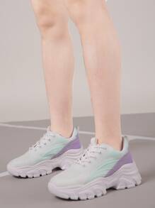 Women's Elegant Striped Decorative Knit Casual Sneakers, Plain Color, Autumn/Winter