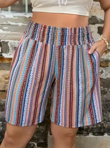 SHEIN VCAY Plus Geo Print Wide Leg Shorts - Multicolor - View 5