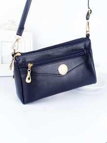 Litchi Embossed Metal Decor Square Bag - Navy Blue - View 1
