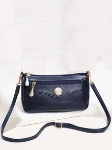 Litchi Embossed Metal Decor Square Bag - Navy Blue - View 2