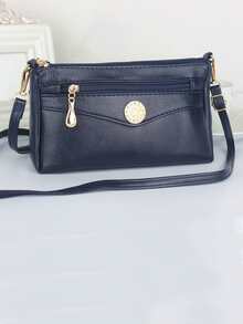 Litchi Embossed Metal Decor Square Bag - Navy Blue - View 3