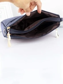 Litchi Embossed Metal Decor Square Bag - Navy Blue - View 4