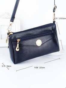 Litchi Embossed Metal Decor Square Bag - Navy Blue - View 6