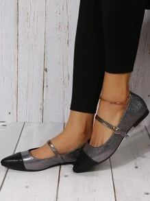 Glamorous Mary Jane Flats Women Two Tone Point Toe Flats - Multicolor - View 1